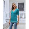 Zeagoo Womens Short Sleeve Sweater 2026 Summer V Neck Lightweight Sweater Tops Dressy Ribbed Knit Outfits with Buttons(Blue Green-white)