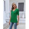 Zeagoo Womens Short Sleeve Sweater 2026 Summer V Neck Lightweight Sweater Tops Dressy Ribbed Knit Outfits with Buttons(Green)