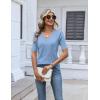 Zeagoo Womens Short Sleeve Sweater 2026 Summer V Neck Lightweight Sweater Tops Dressy Ribbed Knit Outfits with Buttons(Light Blue)