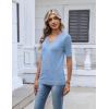 Zeagoo Womens Short Sleeve Sweater 2026 Summer V Neck Lightweight Sweater Tops Dressy Ribbed Knit Outfits with Buttons(Light Blue)