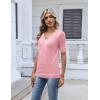 Zeagoo Womens Short Sleeve Sweater 2026 Summer V Neck Lightweight Sweater Tops Dressy Ribbed Knit Outfits with Buttons(Pink-white)