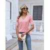 Zeagoo Womens Short Sleeve Sweater 2026 Summer V Neck Lightweight Sweater Tops Dressy Ribbed Knit Outfits with Buttons(Pink-white)