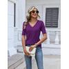 Zeagoo Womens Short Sleeve Sweater 2026 Summer V Neck Lightweight Sweater Tops Dressy Ribbed Knit Outfits with Buttons(Purple)