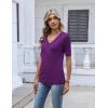 Zeagoo Womens Short Sleeve Sweater 2026 Summer V Neck Lightweight Sweater Tops Dressy Ribbed Knit Outfits with Buttons(Purple)