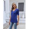 Zeagoo Womens Short Sleeve Sweater 2026 Summer V Neck Lightweight Sweater Tops Dressy Ribbed Knit Outfits with Buttons(Royal Blue)