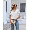 Zeagoo Womens Short Sleeve Sweater 2026 Summer V Neck Lightweight Sweater Tops Dressy Ribbed Knit Outfits with Buttons(White-black)
