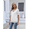 Zeagoo Womens Short Sleeve Sweater 2026 Summer V Neck Lightweight Sweater Tops Dressy Ribbed Knit Outfits with Buttons(White-black)