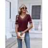 Zeagoo Womens Short Sleeve Sweater 2026 Summer V Neck Lightweight Sweater Tops Dressy Ribbed Knit Outfits with Buttons(Wine Red-white)