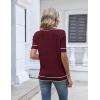Zeagoo Womens Short Sleeve Sweater 2026 Summer V Neck Lightweight Sweater Tops Dressy Ribbed Knit Outfits with Buttons(Wine Red-white)