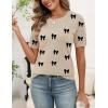 Zeagoo Women’s Short Sleeve Sweater Tops 2026 Spring Summer Crew Neck Hollow Out Blouses Dressy Business Casual Outfits(Black Bow)
