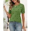 Zeagoo Women’s Short Sleeve Sweater Tops 2026 Spring Summer Crew Neck Hollow Out Blouses Dressy Business Casual Outfits(Green Polka Dots)