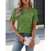 Zeagoo Women’s Short Sleeve Sweater Tops 2026 Spring Summer Crew Neck Hollow Out Blouses Dressy Business Casual Outfits(Green Polka Dots)