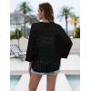 Zeagoo Womens Summer Crochet Cardigan Sweaters Lightweight Open Front 3/4 Sleeve Batwing Kimono Boho Knit Cover Ups 2026(Black)