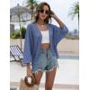 Zeagoo Womens Summer Crochet Cardigan Sweaters Lightweight Open Front 3/4 Sleeve Batwing Kimono Boho Knit Cover Ups 2026(Blue)