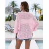 Zeagoo Womens Summer Crochet Cardigan Sweaters Lightweight Open Front 3/4 Sleeve Batwing Kimono Boho Knit Cover Ups 2026(Pink)