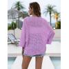 Zeagoo Womens Summer Crochet Cardigan Sweaters Lightweight Open Front 3/4 Sleeve Batwing Kimono Boho Knit Cover Ups 2026(Purple)