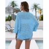 Zeagoo Womens Summer Crochet Cardigan Sweaters Lightweight Open Front 3/4 Sleeve Batwing Kimono Boho Knit Cover Ups 2026(Teal)