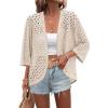 Zeagoo Womens Summer Crochet Cardigan Sweaters Lightweight Open Front 3/4 Sleeve Batwing Kimono Boho Knit Cover Ups 2026(Apricot)
