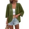 Zeagoo Womens Summer Crochet Cardigan Sweaters Lightweight Open Front 3/4 Sleeve Batwing Kimono Boho Knit Cover Ups 2026(Army Green)