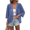 Zeagoo Womens Summer Crochet Cardigan Sweaters Lightweight Open Front 3/4 Sleeve Batwing Kimono Boho Knit Cover Ups 2026(Blue)
