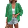 Zeagoo Womens Summer Crochet Cardigan Sweaters Lightweight Open Front 3/4 Sleeve Batwing Kimono Boho Knit Cover Ups 2026(Green)