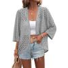 Zeagoo Womens Summer Crochet Cardigan Sweaters Lightweight Open Front 3/4 Sleeve Batwing Kimono Boho Knit Cover Ups 2026(Grey)