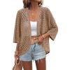 Zeagoo Womens Summer Crochet Cardigan Sweaters Lightweight Open Front 3/4 Sleeve Batwing Kimono Boho Knit Cover Ups 2026(Khaki)