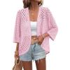 Zeagoo Womens Summer Crochet Cardigan Sweaters Lightweight Open Front 3/4 Sleeve Batwing Kimono Boho Knit Cover Ups 2026(Pink)