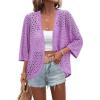 Zeagoo Womens Summer Crochet Cardigan Sweaters Lightweight Open Front 3/4 Sleeve Batwing Kimono Boho Knit Cover Ups 2026(Purple)