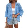Zeagoo Womens Summer Crochet Cardigan Sweaters Lightweight Open Front 3/4 Sleeve Batwing Kimono Boho Knit Cover Ups 2026(Teal)