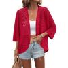 Zeagoo Womens Summer Crochet Cardigan Sweaters Lightweight Open Front 3/4 Sleeve Batwing Kimono Boho Knit Cover Ups 2026(Wine Red)
