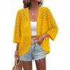 Zeagoo Womens Summer Crochet Cardigan Sweaters Lightweight Open Front 3/4 Sleeve Batwing Kimono Boho Knit Cover Ups 2026(Yellow)