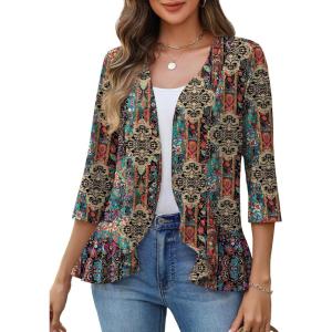 Zeagoo Women’s 2026 Summer 3/4 Sleeve Lightweight Cardigans Open Front Draped Ruffles Kimono Coverups(A-mz721)