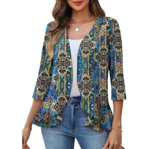 Zeagoo Women’s 2026 Summer 3/4 Sleeve Lightweight Cardigans Open Front Draped Ruffles Kimono Coverups(Mz779)