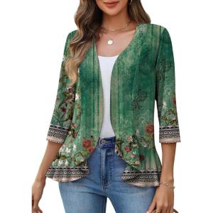 Zeagoo Women’s 2026 Summer 3/4 Sleeve Lightweight Cardigans Open Front Draped Ruffles Kimono Coverups(Mz839)