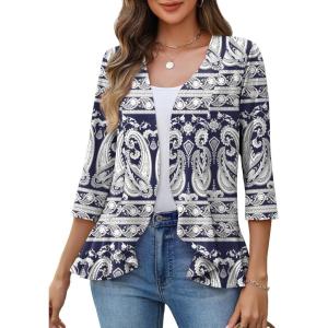 Zeagoo Women’s 2026 Summer 3/4 Sleeve Lightweight Cardigans Open Front Draped Ruffles Kimono Coverups(Mz908)