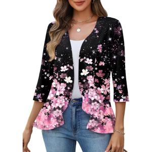 Zeagoo Women’s 2026 Summer 3/4 Sleeve Lightweight Cardigans Open Front Draped Ruffles Kimono Coverups(Sf31)
