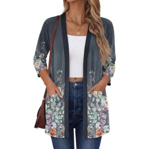 Zeagoo Women’s Casual Lightweight Cardigan 3/4 Sleeve Open Front Loose Thin Cardigans with Pockets(Wf71)