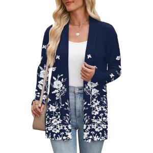 Zeagoo Women’s Lightweight Cardigan Open Front Long Sleeve Casual Loose Thin Cardigans with Pockets 2026(A-floral Navy 103)