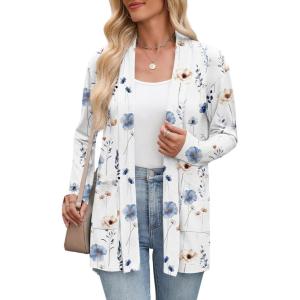 Zeagoo Women’s Lightweight Cardigan Open Front Long Sleeve Casual Loose Thin Cardigans with Pockets 2026(A-flower Blue)