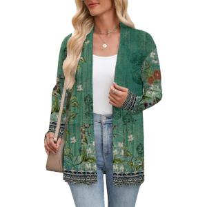 Zeagoo Women’s Lightweight Cardigan Open Front Long Sleeve Casual Loose Thin Cardigans with Pockets 2026(A-flower Green)