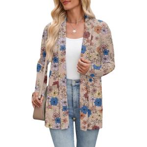 Zeagoo Women’s Lightweight Cardigan Open Front Long Sleeve Casual Loose Thin Cardigans with Pockets 2026(A-flower Khaki)