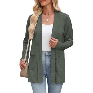 Zeagoo Women’s Lightweight Cardigan Open Front Long Sleeve Casual Loose Thin Cardigans with Pockets 2026(Army Green)