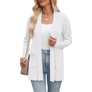 Zeagoo Women’s Lightweight Cardigan Open Front Long Sleeve Casual Loose Thin Cardigans with Pockets 2026(A-white)