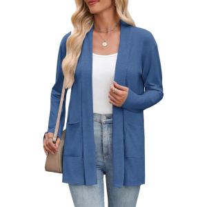 Zeagoo Women’s Lightweight Cardigan Open Front Long Sleeve Casual Loose Thin Cardigans with Pockets 2026(Blue)