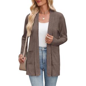 Zeagoo Women’s Lightweight Cardigan Open Front Long Sleeve Casual Loose Thin Cardigans with Pockets 2026(Brown)
