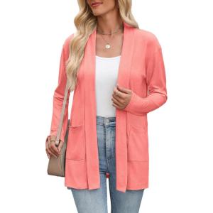 Zeagoo Women’s Lightweight Cardigan Open Front Long Sleeve Casual Loose Thin Cardigans with Pockets 2026(Coral)