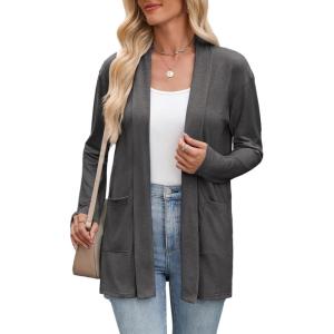 Zeagoo Women’s Lightweight Cardigan Open Front Long Sleeve Casual Loose Thin Cardigans with Pockets 2026(Gray)
