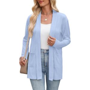 Zeagoo Women’s Lightweight Cardigan Open Front Long Sleeve Casual Loose Thin Cardigans with Pockets 2026(Light Blue)