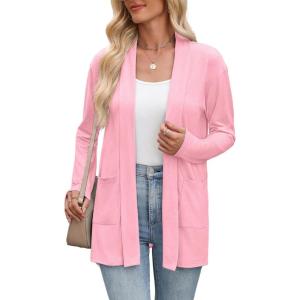 Zeagoo Women’s Lightweight Cardigan Open Front Long Sleeve Casual Loose Thin Cardigans with Pockets 2026(Light Pink)